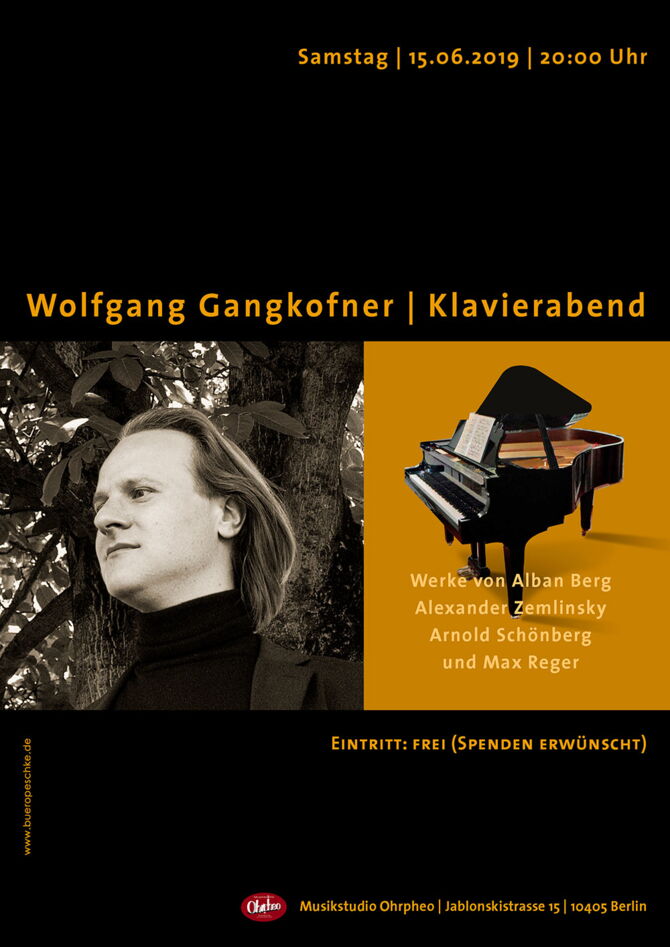 Konzertplakat: Wolfgang Gangkofner - Klavierabend | Pianorecital, Samstag, 15.06.2019, 20 Uhr